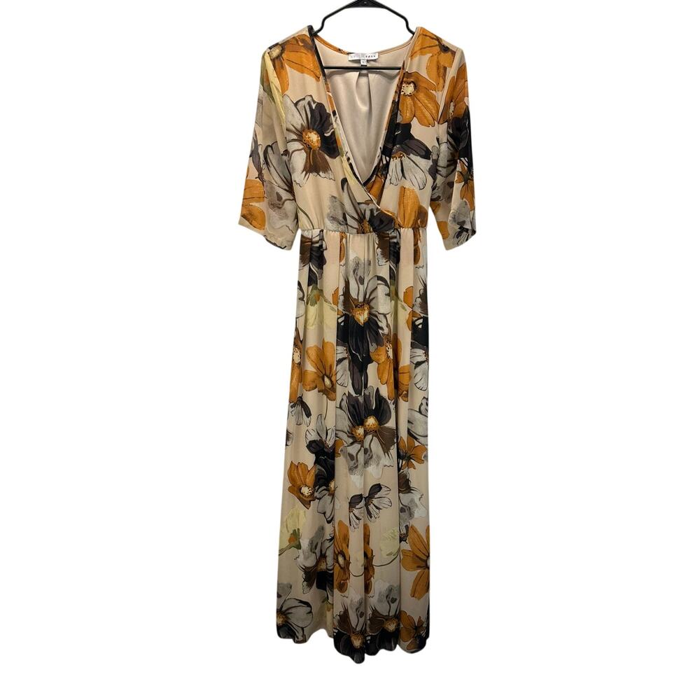 Baltic Born Kia Kimono Maxi Dress Yellow Brown Floral Large